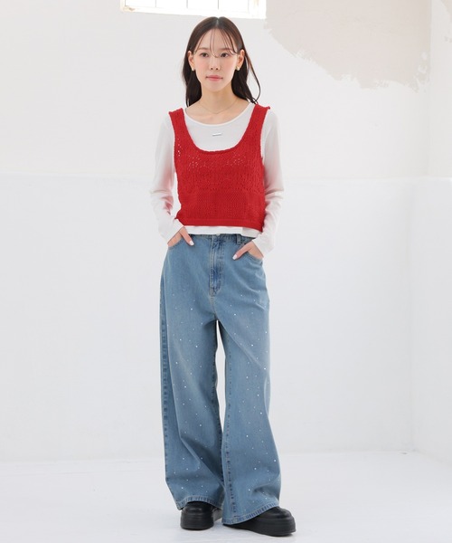 Honeys（ハニーズ）の「透かし編ビスチェ（ニット/セーター・レディース・ブラウン/レッド/アイボリー/ブラック・L/M/S）」の12枚目の写真