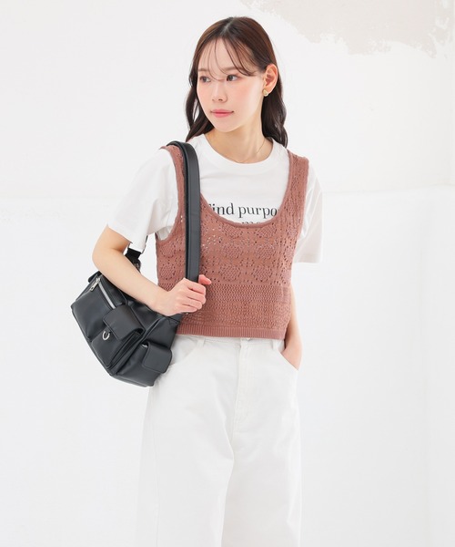 Honeys（ハニーズ）の「透かし編ビスチェ（ニット/セーター・レディース・ブラウン/レッド/アイボリー/ブラック・L/M/S）」の16枚目の写真