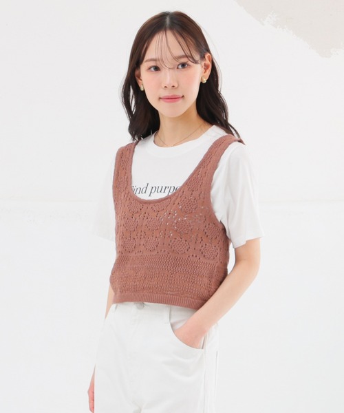 Honeys（ハニーズ）の「透かし編ビスチェ（ニット/セーター・レディース・ブラウン/レッド/アイボリー/ブラック・L/M/S）」の17枚目の写真