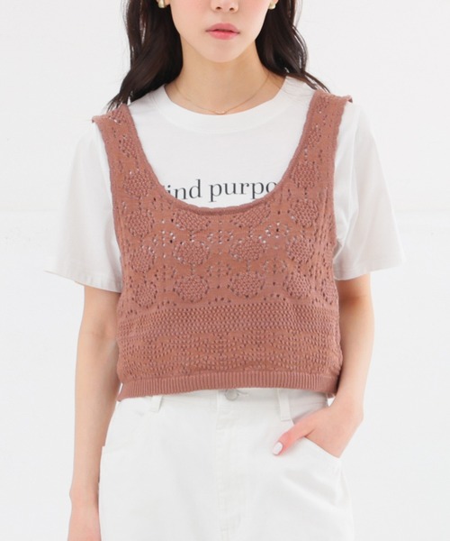 Honeys（ハニーズ）の「透かし編ビスチェ（ニット/セーター・レディース・ブラウン/レッド/アイボリー/ブラック・L/M/S）」の18枚目の写真