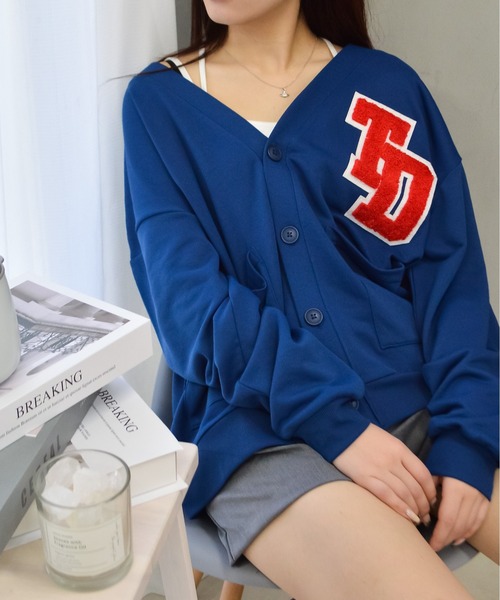 DOUBLE STEAL(ダブルスティール)の「ワッペン付きカーディガン(カーディガン/ボレロ・レディース・ネイビー/レッド/杢グレー・FREE)」の4枚目の写真