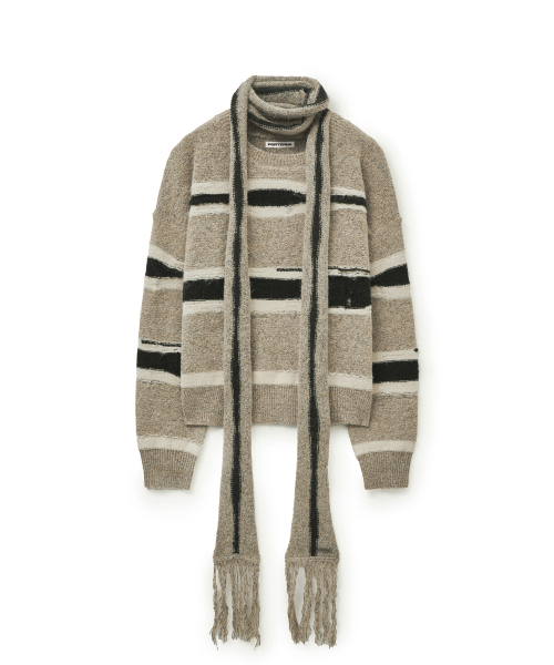 PORTERNA(ポルテナ)の「STRIPE DISTRESSED SWEATER SCARF SET-BEIGE(ニット/セーター・レディース・その他・OS)」の13枚目の写真