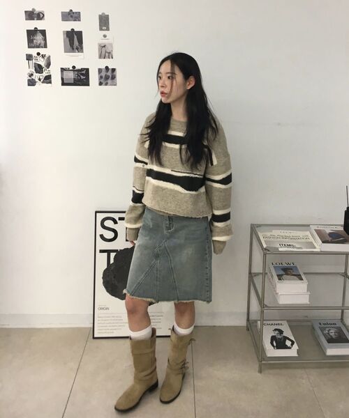 PORTERNA(ポルテナ)の「STRIPE DISTRESSED SWEATER SCARF SET-BEIGE(ニット/セーター・レディース・その他・OS)」の22枚目の写真