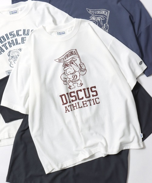 DISCUS（ディスカス）の「DISCUS/ディスカス COOLMAX(R) 梨地 オーバーサイズ カレッジロゴ アニマルロゴ 半袖Tシャツ レディース メンズ（Tシャツ/カットソー・メンズ・スミクロ/ホワイト/ホワイト系その他/グレイッシュブルー・M/L/LL）」の3枚目の写真