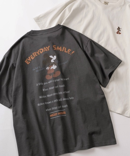 Disney(ディズニー)の「【71】【Disney/ディズニー】ミッキーマウス ユーズドライク クルーネックTシャツ/バックプリント/ユニセックス/レディース/メンズ(Tシャツ/カットソー・レディース・イエロー/アイボリー系2/グレー系2/アイボリー系/グレー系/ブルーグレー/アイボリー系1/グレー系1・XL/L/M)」の3枚目の写真
