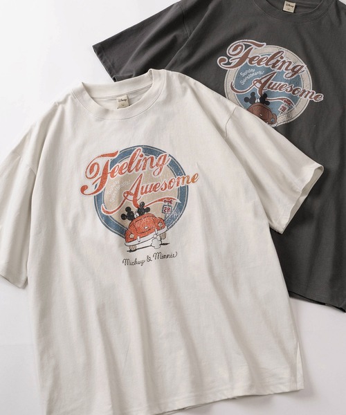 Disney(ディズニー)の「【71】【Disney/ディズニー】ミッキーマウス ユーズドライク クルーネックTシャツ/バックプリント/ユニセックス/レディース/メンズ(Tシャツ/カットソー・レディース・イエロー/アイボリー系2/グレー系2/アイボリー系/グレー系/ブルーグレー/アイボリー系1/グレー系1・XL/L/M)」の5枚目の写真