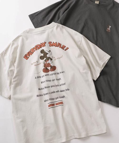 Disney(ディズニー)の「【71】【Disney/ディズニー】ミッキーマウス ユーズドライク クルーネックTシャツ/バックプリント/ユニセックス/レディース/メンズ(Tシャツ/カットソー・レディース・イエロー/アイボリー系2/グレー系2/アイボリー系/グレー系/ブルーグレー/アイボリー系1/グレー系1・XL/L/M)」の6枚目の写真
