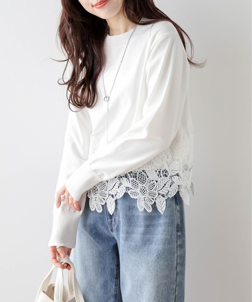 SUGAR BISKET(シュガービスケット)の「レースヘムニットトップス(Tシャツ/カットソー・レディース・ライトグレー/ホワイト/ブラック・フリー/C)」の7枚目の写真