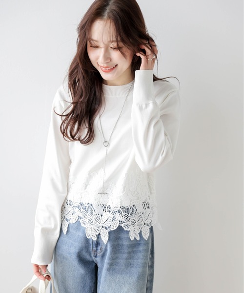 SUGAR BISKET(シュガービスケット)の「レースヘムニットトップス(Tシャツ/カットソー・レディース・ライトグレー/ホワイト/ブラック・フリー/C)」の8枚目の写真