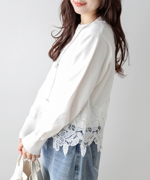 SUGAR BISKET(シュガービスケット)の「レースヘムニットトップス(Tシャツ/カットソー・レディース・ライトグレー/ホワイト/ブラック・フリー/C)」の9枚目の写真