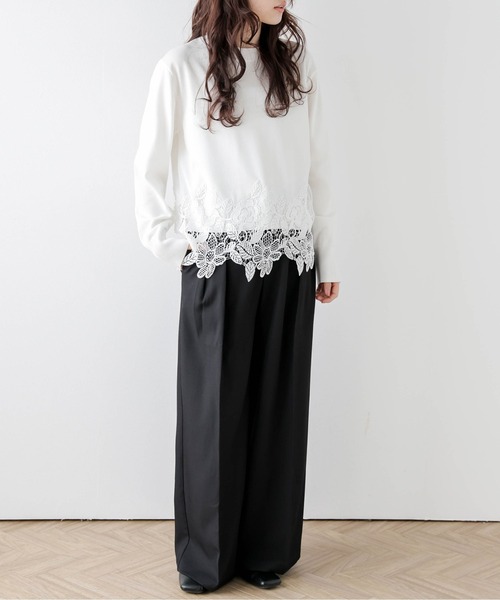 SUGAR BISKET(シュガービスケット)の「レースヘムニットトップス(Tシャツ/カットソー・レディース・ライトグレー/ホワイト/ブラック・フリー/C)」の10枚目の写真