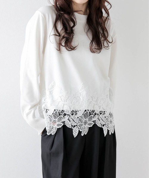 SUGAR BISKET(シュガービスケット)の「レースヘムニットトップス(Tシャツ/カットソー・レディース・ライトグレー/ホワイト/ブラック・フリー/C)」の11枚目の写真