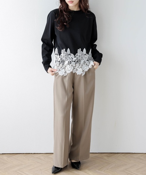 SUGAR BISKET(シュガービスケット)の「レースヘムニットトップス(Tシャツ/カットソー・レディース・ライトグレー/ホワイト/ブラック・フリー/C)」の21枚目の写真