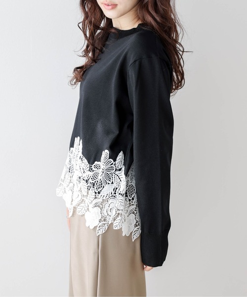 SUGAR BISKET(シュガービスケット)の「レースヘムニットトップス(Tシャツ/カットソー・レディース・ライトグレー/ホワイト/ブラック・フリー/C)」の22枚目の写真