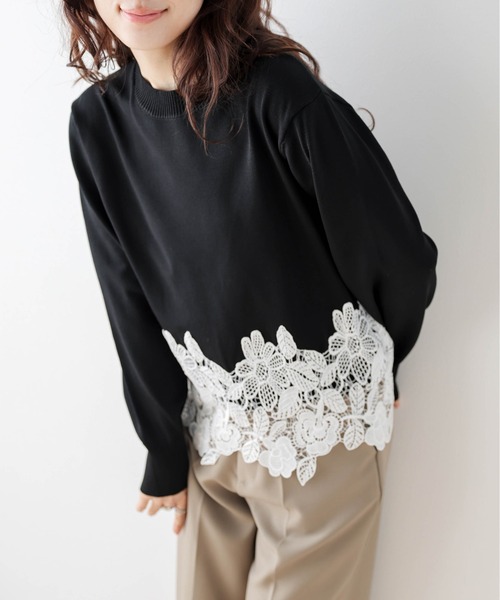 SUGAR BISKET(シュガービスケット)の「レースヘムニットトップス(Tシャツ/カットソー・レディース・ライトグレー/ホワイト/ブラック・フリー/C)」の20枚目の写真