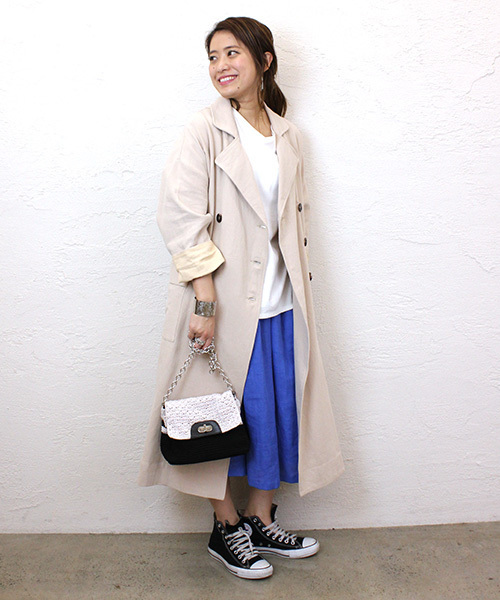 mystic（ミスティック）の「【Omekashi】リネントレンチ（トレンチコート・レディース・アイボリー/ベージュ/レンガ・ﾌﾘ-）」の2枚目の写真