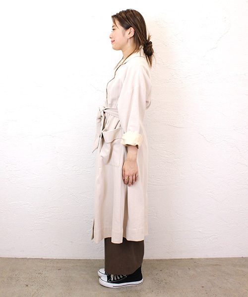 mystic（ミスティック）の「【Omekashi】リネントレンチ（トレンチコート・レディース・アイボリー/ベージュ/レンガ・ﾌﾘ-）」の8枚目の写真