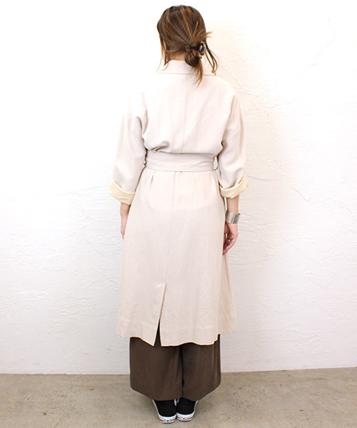 mystic（ミスティック）の「【Omekashi】リネントレンチ（トレンチコート・レディース・アイボリー/ベージュ/レンガ・ﾌﾘ-）」の9枚目の写真