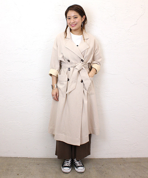 mystic（ミスティック）の「【Omekashi】リネントレンチ（トレンチコート・レディース・アイボリー/ベージュ/レンガ・ﾌﾘ-）」の10枚目の写真