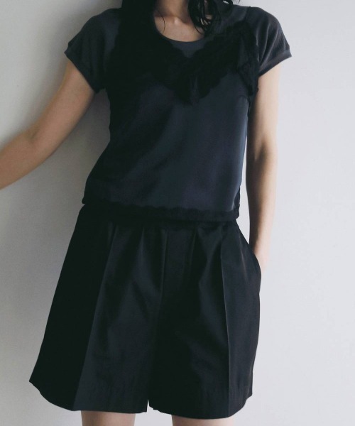 anuke(アンヌーク)の「anuke Twill Half Pants ツイルハーフパンツ/62610724(その他パンツ・レディース・ベージュ/ブラック・36)」の1枚目の写真