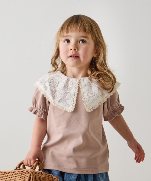 riziere(リジェール)の「レースビッグカラートップス(Tシャツ/カットソー・キッズ・ピンク系/ブラック・90/100/110/120/130/140/150)」の2枚目の写真