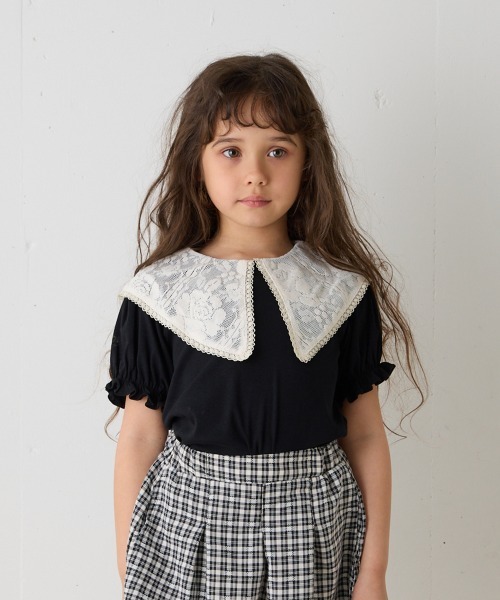 riziere(リジェール)の「レースビッグカラートップス(Tシャツ/カットソー・キッズ・ピンク系/ブラック・90/100/110/120/130/140/150)」の3枚目の写真