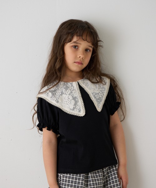 riziere(リジェール)の「レースビッグカラートップス(Tシャツ/カットソー・キッズ・ピンク系/ブラック・90/100/110/120/130/140/150)」の19枚目の写真