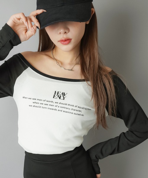 SPINNS(スピンズ)の「薄手オフショル長袖カットソー/ラグラン(Tシャツ/カットソー・レディース・ブラック系その他/ホワイト系その他・ONESIZE)」の2枚目の写真