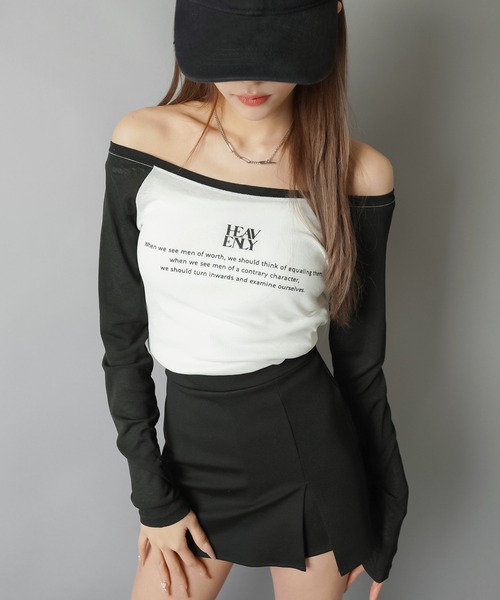 SPINNS(スピンズ)の「薄手オフショル長袖カットソー/ラグラン(Tシャツ/カットソー・レディース・ブラック系その他/ホワイト系その他・ONESIZE)」の10枚目の写真