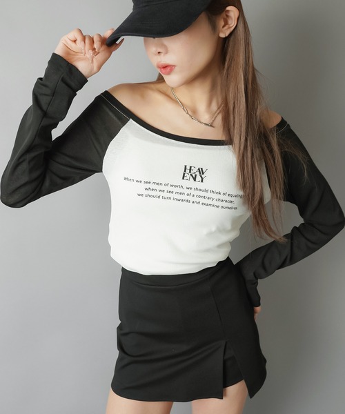 SPINNS(スピンズ)の「薄手オフショル長袖カットソー/ラグラン(Tシャツ/カットソー・レディース・ブラック系その他/ホワイト系その他・ONESIZE)」の7枚目の写真