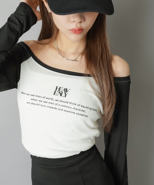 SPINNS(スピンズ)の「薄手オフショル長袖カットソー/ラグラン(Tシャツ/カットソー・レディース・ブラック系その他/ホワイト系その他・ONESIZE)」の9枚目の写真