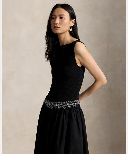 POLO RALPH LAUREN（ポロ ラルフ ローレン）の「スモックド コットン ボイル ドレス（ワンピース・レディース・ブラック系1・S/M/L/XS/XXS）」の3枚目の写真