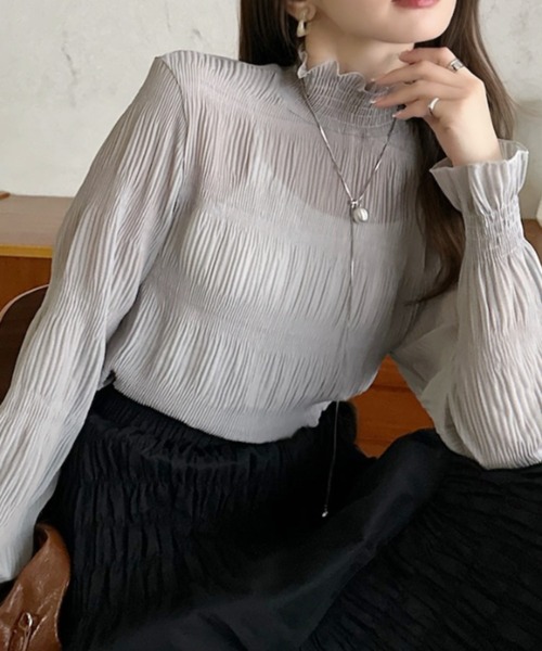 Eclat one(エクラワン)の「【Eclat one】マジョリカプリーツ ハイネック 長袖ブラウス(シャツ/ブラウス・レディース・アイボリー/ブラック/グレー・FREE)」の10枚目の写真