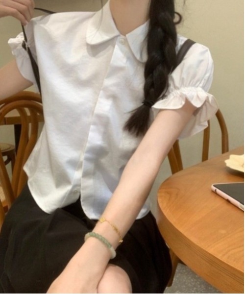 Vini(ヴィニ)の「フリル半袖ブラウス(Tシャツ/カットソー・レディース・ホワイト・MEDIUM)」の10枚目の写真