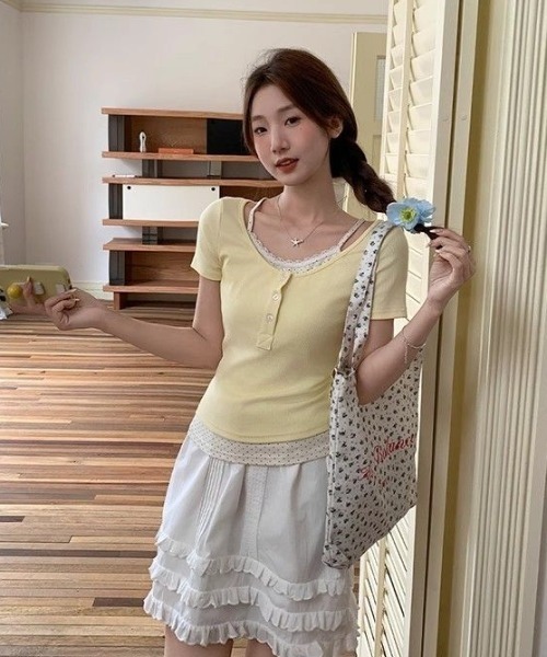 lulufa(ルルファ)の「フェイクレイヤード ドットヘンリーリブTシャツ(Tシャツ/カットソー・レディース・ネイビー/イエロー・LARGE/MEDIUM)」の10枚目の写真