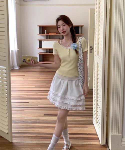 lulufa(ルルファ)の「フェイクレイヤード ドットヘンリーリブTシャツ(Tシャツ/カットソー・レディース・ネイビー/イエロー・LARGE/MEDIUM)」の11枚目の写真