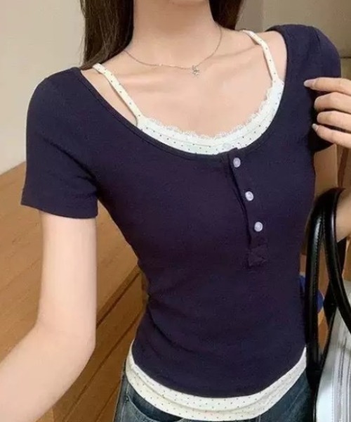 lulufa(ルルファ)の「フェイクレイヤード ドットヘンリーリブTシャツ(Tシャツ/カットソー・レディース・ネイビー/イエロー・LARGE/MEDIUM)」の12枚目の写真