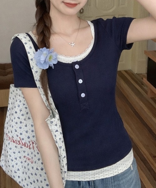 lulufa(ルルファ)の「フェイクレイヤード ドットヘンリーリブTシャツ(Tシャツ/カットソー・レディース・ネイビー/イエロー・LARGE/MEDIUM)」の19枚目の写真