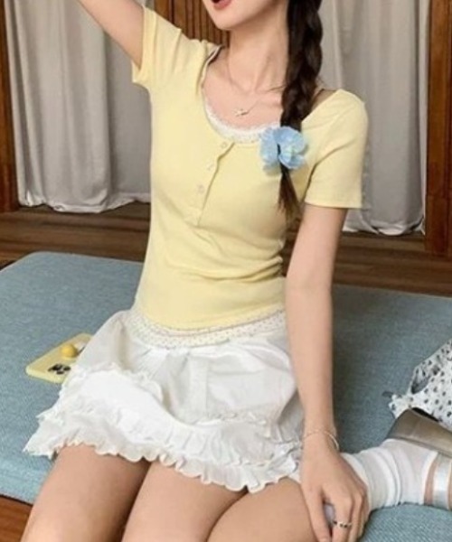 lulufa(ルルファ)の「フェイクレイヤード ドットヘンリーリブTシャツ(Tシャツ/カットソー・レディース・ネイビー/イエロー・LARGE/MEDIUM)」の15枚目の写真