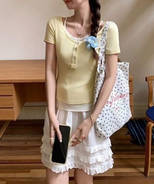 lulufa(ルルファ)の「フェイクレイヤード ドットヘンリーリブTシャツ(Tシャツ/カットソー・レディース・ネイビー/イエロー・LARGE/MEDIUM)」の17枚目の写真