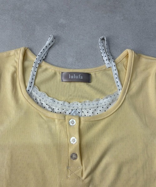 lulufa(ルルファ)の「フェイクレイヤード ドットヘンリーリブTシャツ(Tシャツ/カットソー・レディース・ネイビー/イエロー・LARGE/MEDIUM)」の5枚目の写真