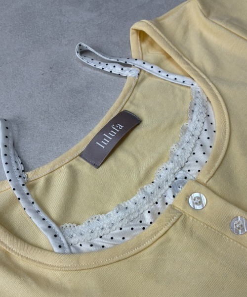 lulufa(ルルファ)の「フェイクレイヤード ドットヘンリーリブTシャツ(Tシャツ/カットソー・レディース・ネイビー/イエロー・LARGE/MEDIUM)」の6枚目の写真