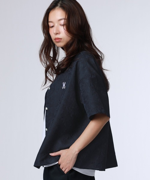 Psycho Bunny（サイコバニー）の「[WOMEN]フラワージャガード ショート丈シャツ（シャツ/ブラウス・レディース・ネイビー/ホワイト・FREE）」の8枚目の写真