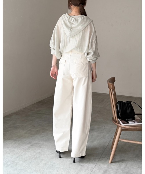 She's Closet（シーズクローゼット）の「フード付き オーバーサイズ シアーシャツ パーカー（シャツ/ブラウス・レディース・ブラック/サックスブルー/ホワイト/グレー・FREE）」の16枚目の写真