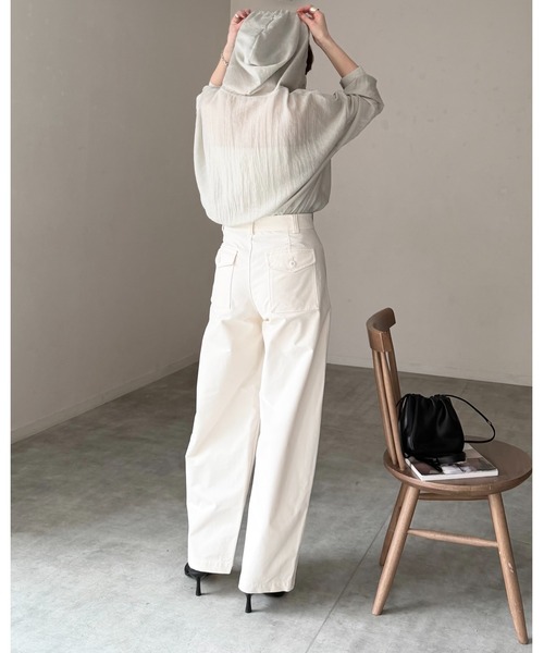 She's Closet（シーズクローゼット）の「フード付き オーバーサイズ シアーシャツ パーカー（シャツ/ブラウス・レディース・ブラック/サックスブルー/ホワイト/グレー・FREE）」の17枚目の写真