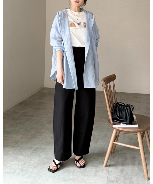 She's Closet（シーズクローゼット）の「フード付き オーバーサイズ シアーシャツ パーカー（シャツ/ブラウス・レディース・ブラック/サックスブルー/ホワイト/グレー・FREE）」の19枚目の写真