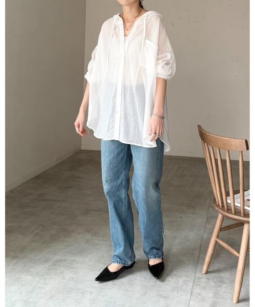 She's Closet（シーズクローゼット）の「フード付き オーバーサイズ シアーシャツ パーカー（シャツ/ブラウス・レディース・ブラック/サックスブルー/ホワイト/グレー・FREE）」の21枚目の写真