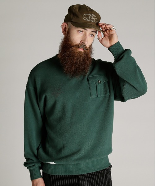 Schott(ショット)の「Schott/ショット/CREW SWEAT RIB STITCH EAGLE/クルー スウェット リブステッチ イーグル(スウェット・メンズ・ダークグリーン/ベージュ/ブラック・M/2XL/XL/L)」の3枚目の写真