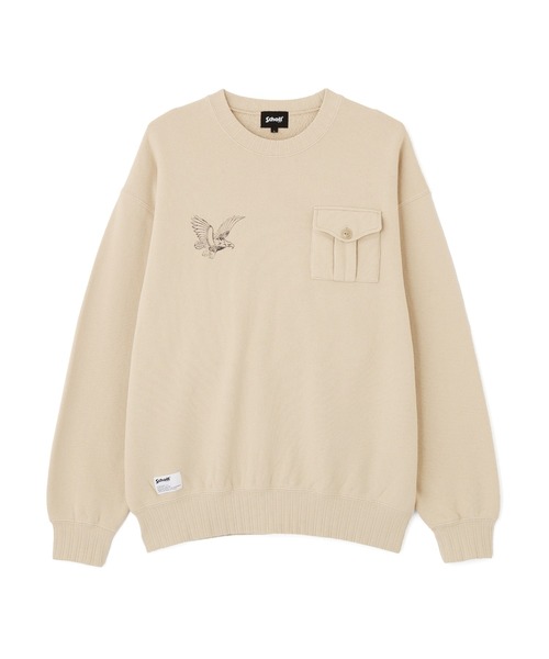 Schott(ショット)の「Schott/ショット/CREW SWEAT RIB STITCH EAGLE/クルー スウェット リブステッチ イーグル(スウェット・メンズ・ダークグリーン/ベージュ/ブラック・M/2XL/XL/L)」の6枚目の写真