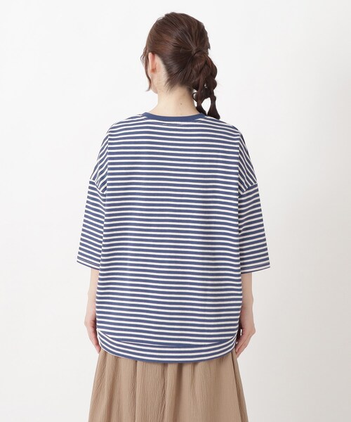 one'sterrace(ワンズテラス)の「UV加工 天竺ボーダー6分袖カーディガン(カーディガン/ボレロ・レディース・ネイビー系5/ブラック系8/ベージュ系8・02)」の14枚目の写真